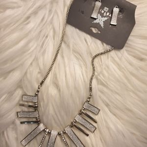 Women Elegent Prom Silver Crystal Necklace Earring